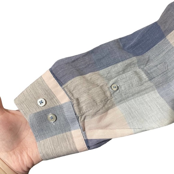 7DIAMONDS 100% Cotton Lightweight Blue, Pink & Gray Plaid Button Down - Picture 3 of 7